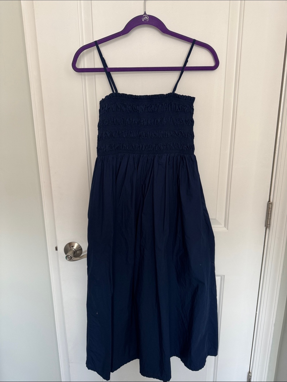 LOFT Navy Smocked Midi Sundress